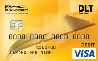 An image of a yellow Electronic Payment Card that contains the DLT logo, My Direct Banking logo, and Visa logo.