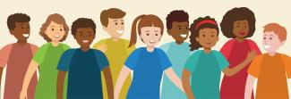 Cartoon image of a diverse group of youth
